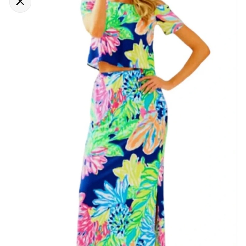 Lilly Pulitzer Floral Maxi 2-piece set in Navy and Brights